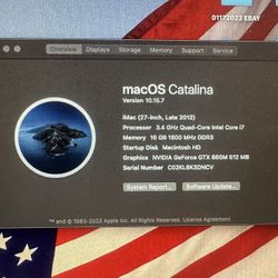 Apple IMAC 2012 - 27 Inch - Intel Core I 7- 16Gb