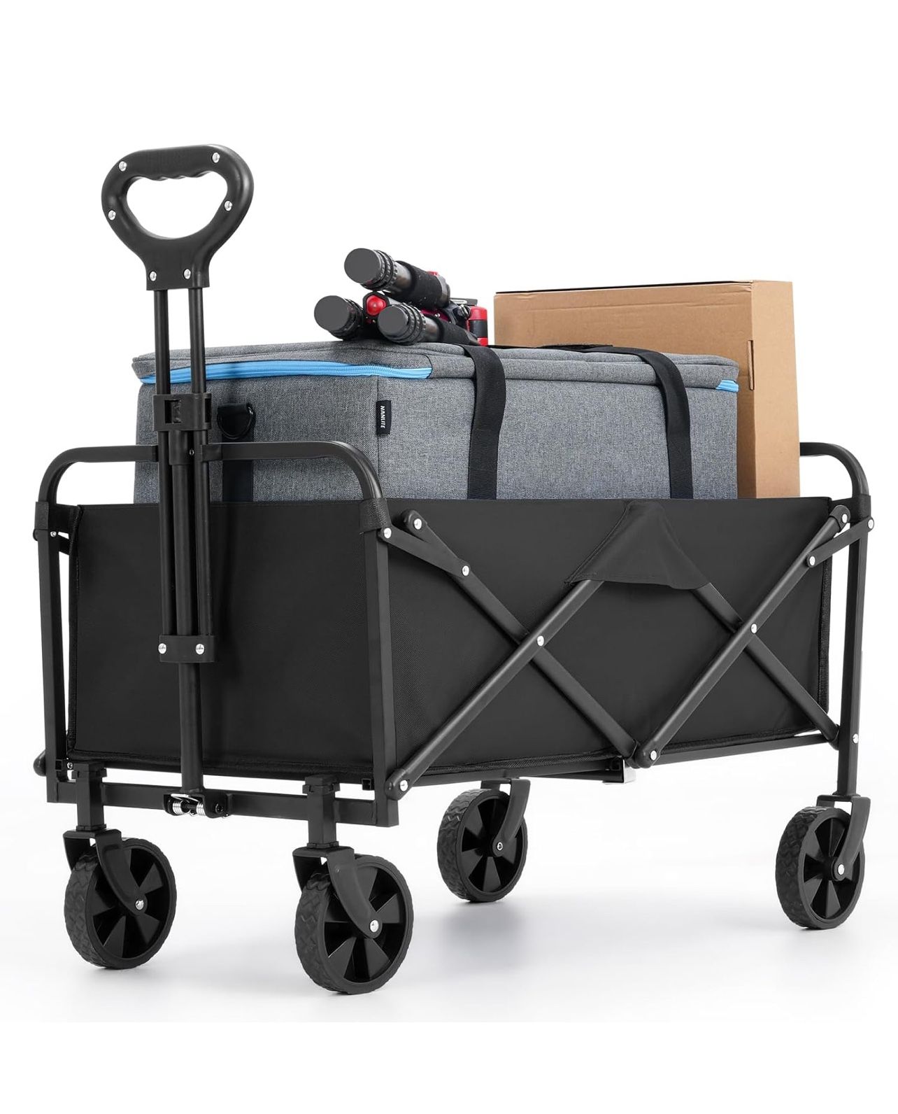 Collapsible Foldable Wagon,Wagons Carts Foldable with Wheels,Utility Grocery Folding Beach Wagon for Sand Garden Sports Shopping Outdoor(Black).