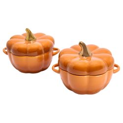 Kitchen HQ 2-Pack 14oz. Pumpkin Stoneware Casseroles
