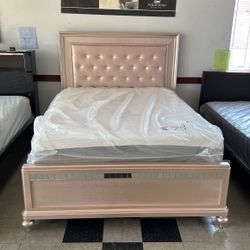 Gorgeous Pink Bed Frame With Mirror And Gem Accents