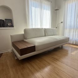 NEW Rove Concepts - Cream Leather Love Seat w/Built In Side table 