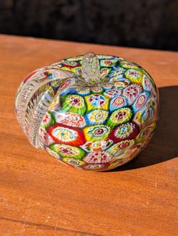 Murano Millefiori Glass Apple Paperweight