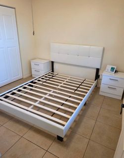 Queen Size Diamond Headboard Platform Bed With Two Nightstands New Bedroom Furniture Queen Bedroom Set // Juego De Cuarto Queen Size Nuevo 