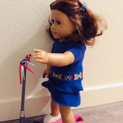 American Girl Doll W/ Scooter, Helmet, And Clothes