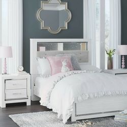 Altyra White LED Bookcase Upholstered Panel Youth Bedroom Set

(Available in Queen, King bedroom set & dresser, mirror, nightstand)