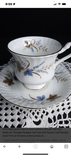 Paragon Tea Cup and Saucer Fine Bone China with Leaf Pattern Bone China Tea Cup and Saucer Paragon Tea Set Vintage Collectible Tea Set