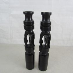 African Handmade Ebony/Ironwood? Folk Art Giraffe Candle Holders 11"


