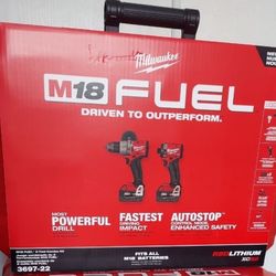 Milwaukee M18 FUEL 18V Lithium-Ion Brushless Cordless Hammer Drill and Impact Driver Combo Kit (2-Tool) with 2 Batteries