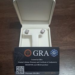 New 3 CT VVS1 GRA Certified Moissanite Stud Men's Earrings In Italian Sterling Silver (Retail 149.99)