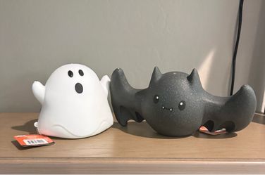 Halloween Ghost and Bat Ceramic Figurines Set