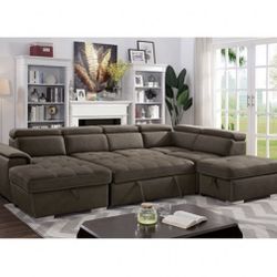 Brown Sectional Sofa With Pullout Sleeper And Chaise With Storage (Free Delivery)