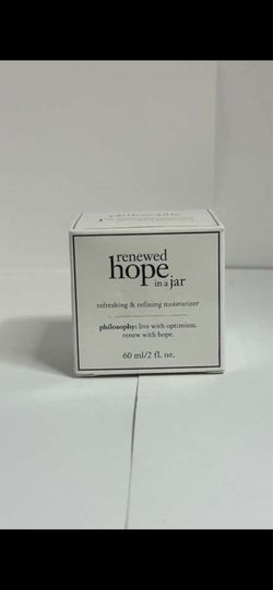 Philosophy Renewed Hope in a Jar refreshing & refining moisturizer, featuring a black and white minimalist design.