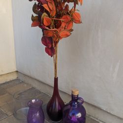 Vase Bottle Red Purple Clear Decor