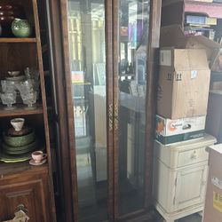 Antique Display Case With Glass Shelves