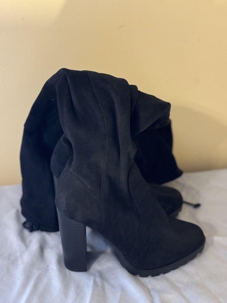 Faux Suede Block Heel Knee High Boot
