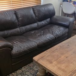 Leather Couch And REAL WOOD Coffee Table, RUG Bundle Deal