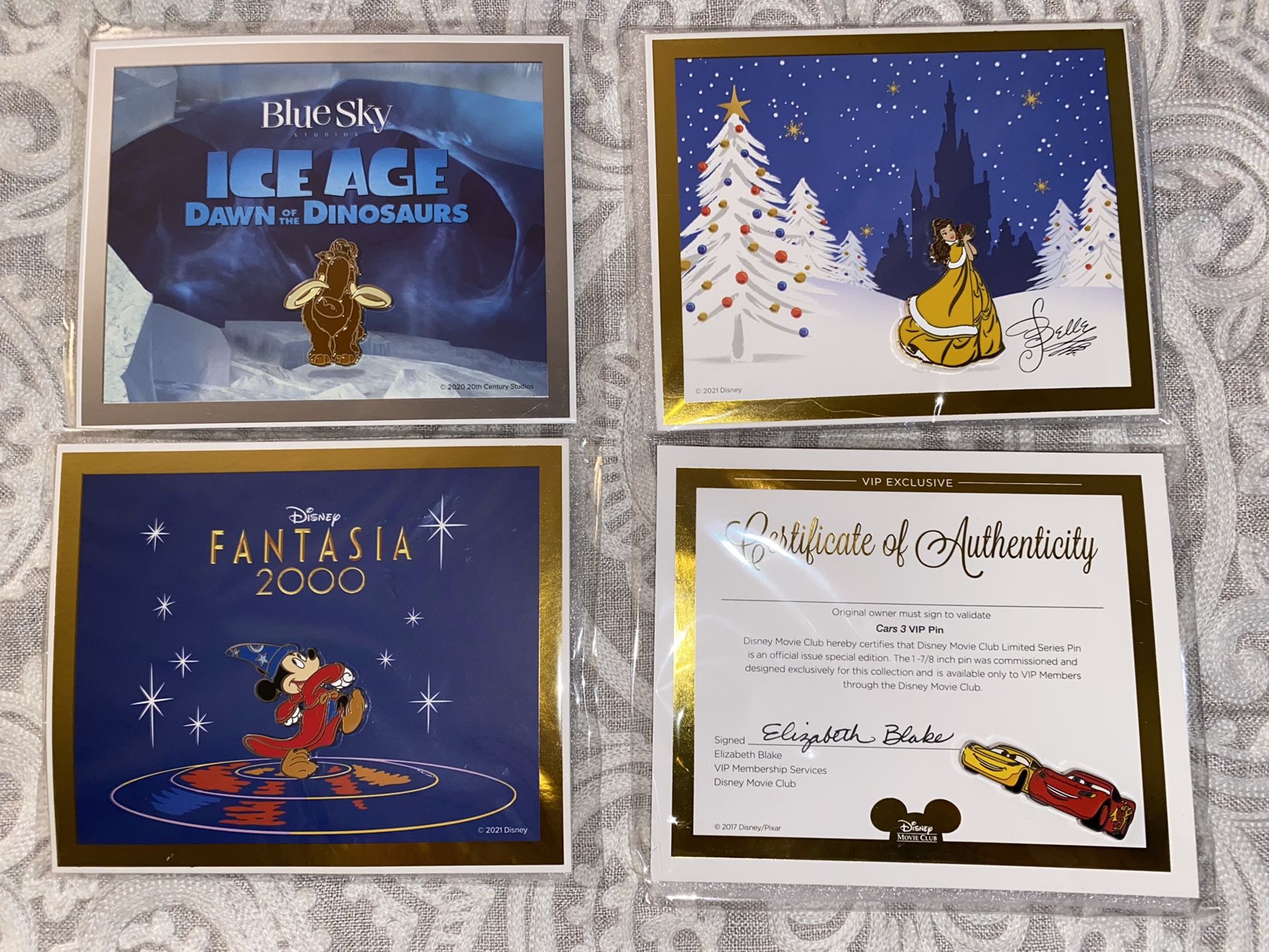 New Set Of 4 Disney Limited Edition/Retired Trading Pins & Certificates 