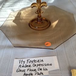 Vintage Fostoria Amber Fleur Des Lis Handle Cake/Tidbit PlateDepression Cake Plate 