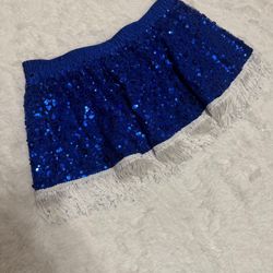 New 1x blue sequin fringe western costume mini skirt festival rave boho