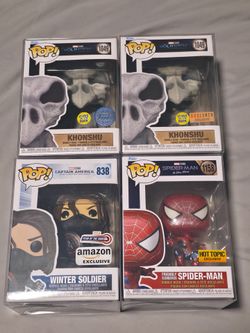 Funko pop lot includes 4 Funko Pop captain America year of the shield Winter Soldier #838
Friendly Neighborhood Spider-Man 1158, Hot Topic Exclusive, 