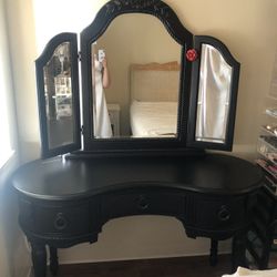 Beautiful, Black, Antique Wood Vanity With Matching Chair