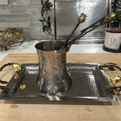 Michael Aram pomegranate small tray and coffee maker with the spoon