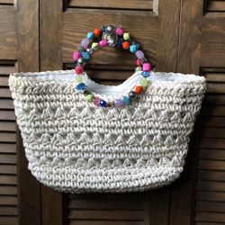 Beaded Soft-Woven Straw Handbag