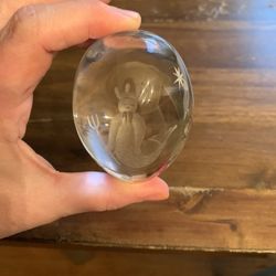 Vintage Ekenas of Sweden Neptune Crystal Egg Paperweight Etched Glass Mythology