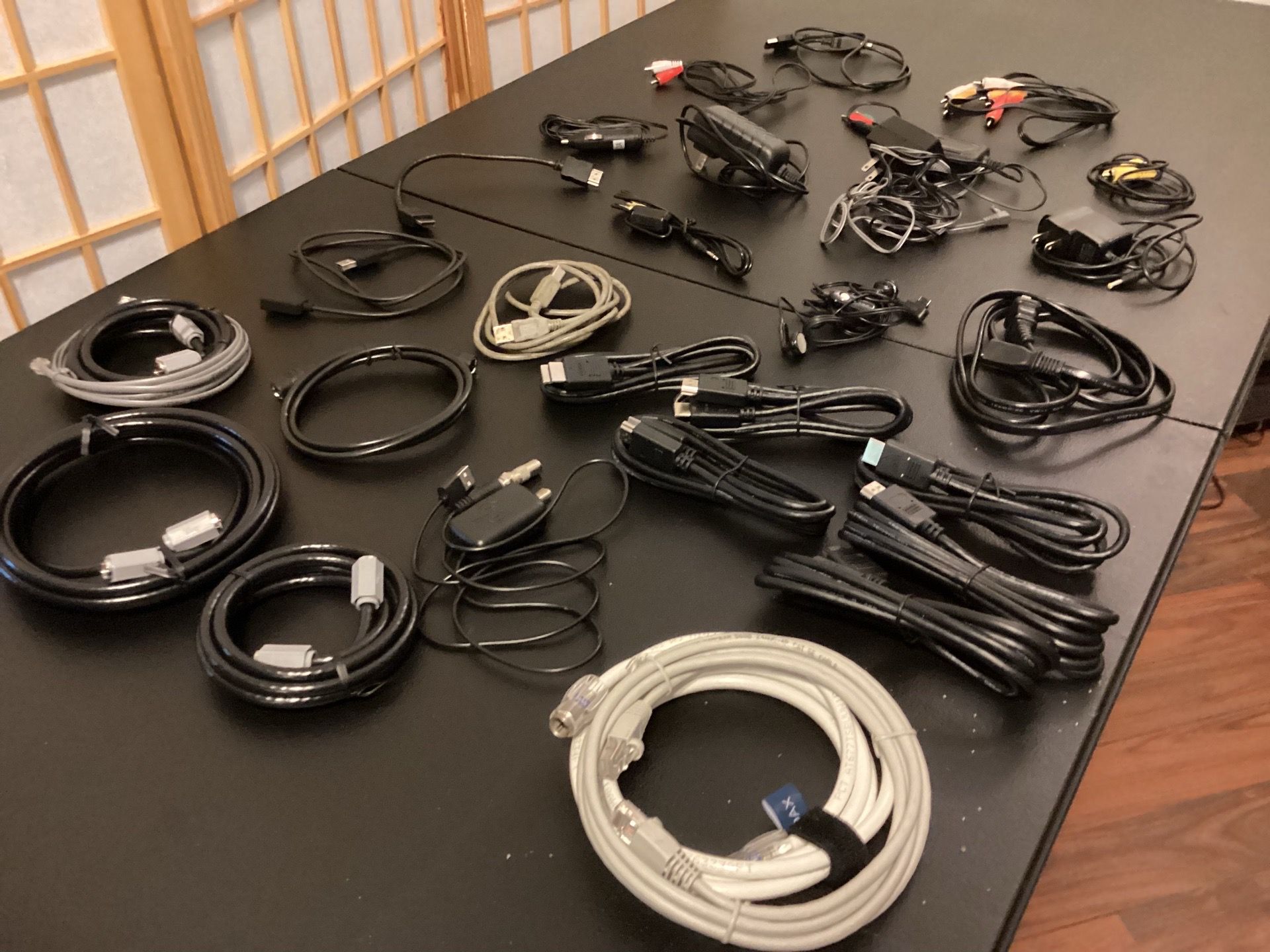 New HDMI cords Cable cords RCA jacks Printer cords Stereo cords Charger cords Ethernet cords take all one price