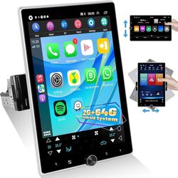 2G+64G Single Din Android Car Stereo 10.4 inch Rotatable Vertical Touch Screen Radio with Wireless Carplay & Android Auto/EQ Audio/Bluetooth/SWC/FM RD