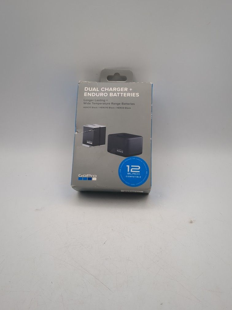 GoPro Dual Battery Charger + Enduro Batteries, designed for use with GoPro HERO9 Black, HERO10 Black, HERO11 Black, and HERO12 Black cameras. 