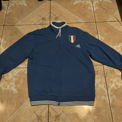 2008 Adidas Italy Italia L Soccer Jacket Blue Sweatshirt Trefoil Euro Vintage 