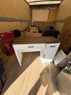 White Farmhouse Desk with Storage Cabinet