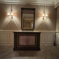 Bernhardt Credenza And Mirror Hand Painted