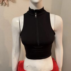 Balance Athletica Medium Crop Vest Black ½ Zip Sports Bra