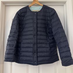 Rare J Jill Navy & Aqua Down Puffer Jacket Reversible Jacket Sz L Lightweight