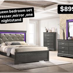 New LED Grey Bedroom 4pc Queen Set K Furniture & More Lehigh 