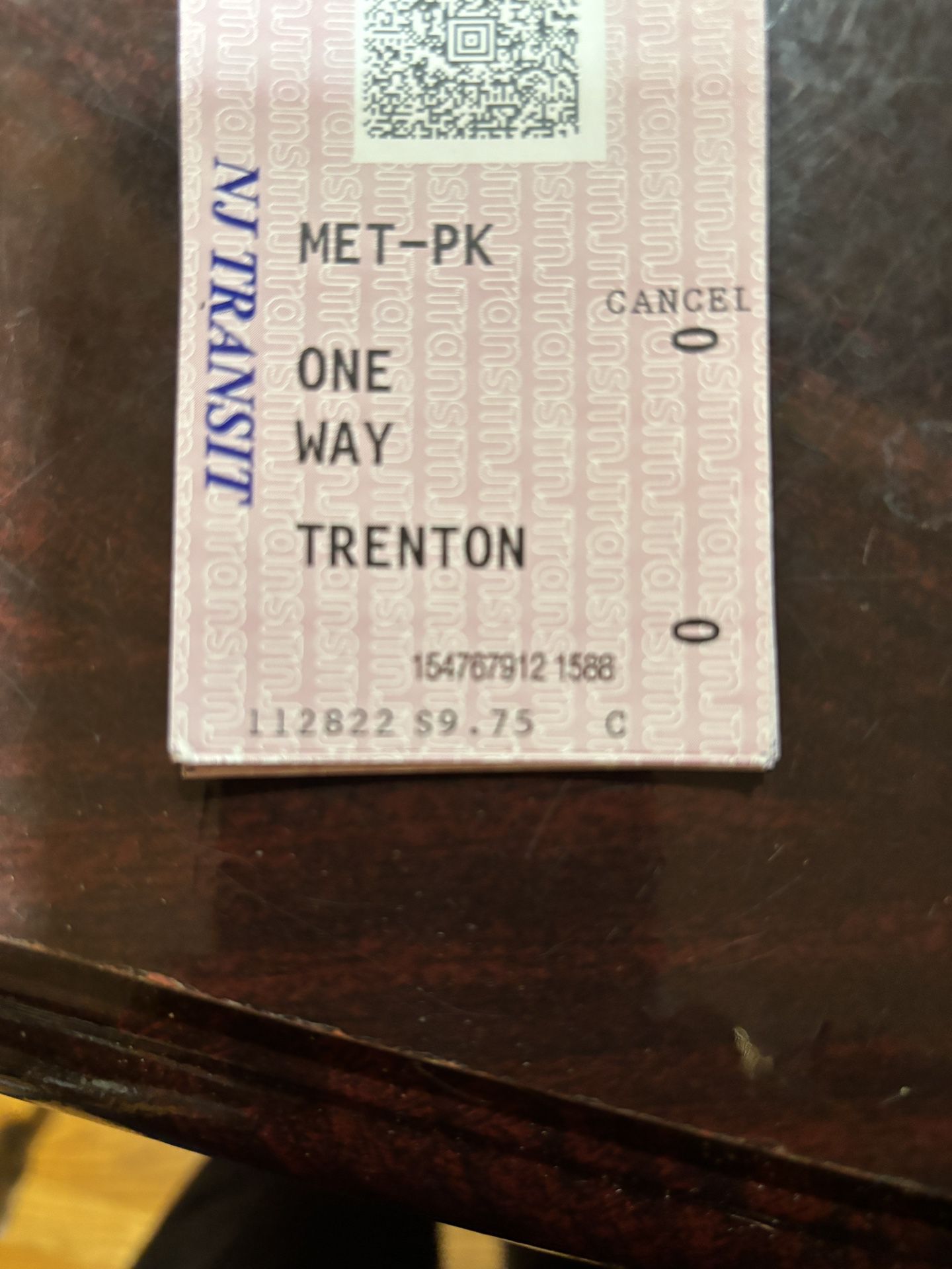 trip Metro park TO Trenton train tickets