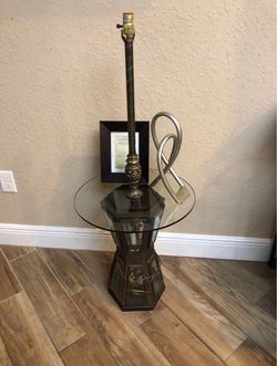 Vintage Hexagonal Lantern Table Lamp with Glass Top - Mid Century Accent
