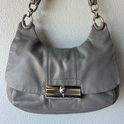 Coach gray leather hobo bag