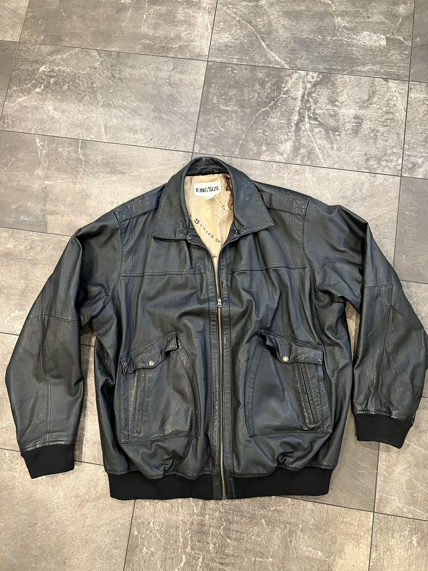 King Size Authentic 100% Genuine Leather Men's Black Jacket 3xl