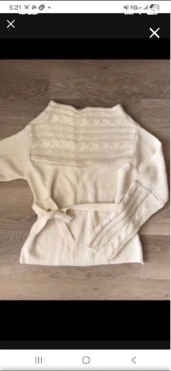 NEW  Women Cream White Braid Detail Belt Knit Sweater Size Small