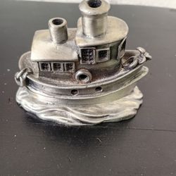 Vintage Pewter Tugboat Miniature