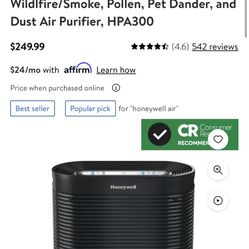 Honeywell HPA300 HEPA Air Purifier, Airborne Allergen Reducer for Large Rooms (465 sq ft), Black
