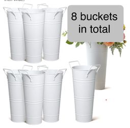 French farmhouse style – flower buckets 8 pieces. Size small/medium 9 inches tall by 4 inches wide brand new
