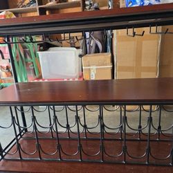 Wine Table W Shelves And Upside Down Glass Rack On Wheels