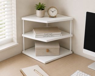 Small over desk corner white shelf