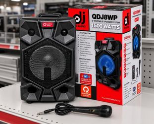 Rechargeable Battery Powered Bluetooth Speaker LED Lights Wired Microphone USB SD Card FM Radio Karaoke Quantum 1500 Watts Aux Echo