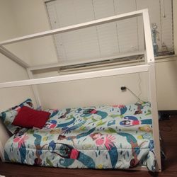 White Wooden House Twin Bed Frame 