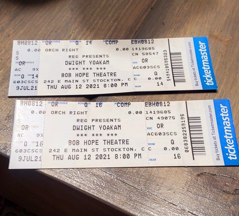 2 Dwight Yoakam TICKETS AT BOB HOPE THEATER..THURSDAY AUGUST 12tH